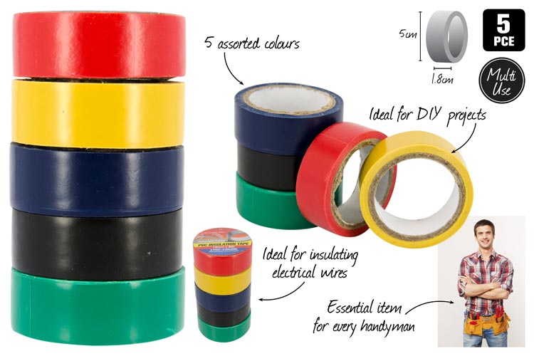 Duramax Insulation Tape PVC 18mm x 5mtr Pk 5 cols.